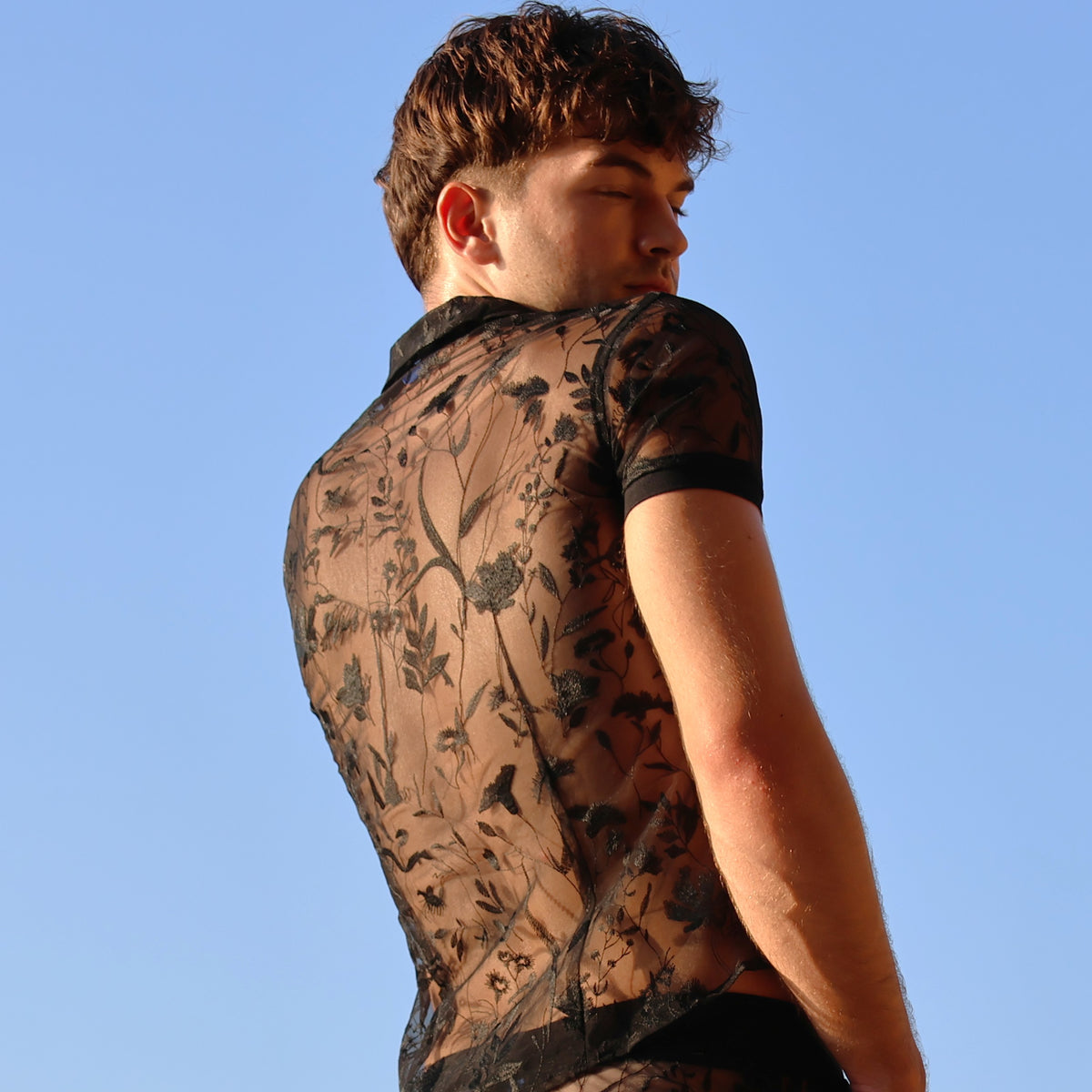 embroidered short sleeve shirt black-thumbmail-5